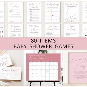 Editable Girl Baby Shower Games Bundle Girl Baby Shower Minimalist Modern Baby Shower Games Printable Corjl 0122