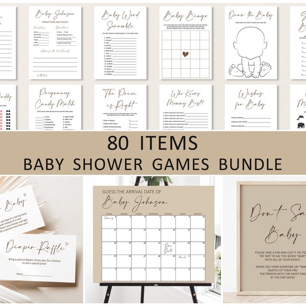 Editable Gender Neutral Baby Shower Games Bundle Brown Baby Shower Minimalist Modern Baby Shower Games Printable Corjl 0122