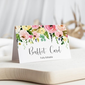 Wildflower Editable Buffet Food Card Food Label Table Tent Card Food Sign Place Card Template Garden Floral Corjl B58 C37