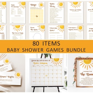 Editable Sun Baby Shower Games Bundle Here Comes The Son Baby Shower Games Boho Sunshine Baby Shower Games Template Printable Corjl 0118