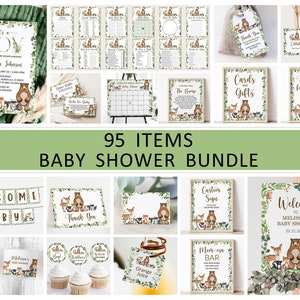 Editable Woodland Baby Shower Invitation Bundle Greenery Woodland Animals Forest Baby Shower Its a Boy Invitation Template Corjl 0120