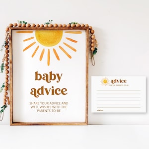Consejos de Sun Baby Shower para que los padres estén aquí Viene el hijo Retro Eres mi Sunshine Baby Shower Tarjetas de consejos imprimibles NO editables 0118
