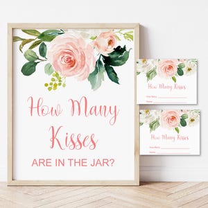 Blush Pink Guess How Many Kisses Are In The Jar Floral Shower Game Printable, B80 image 1