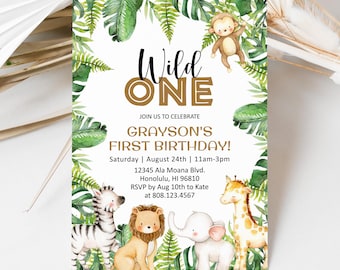 Editable Safari Wild One First Birthday Invitation 1st Birthday Party Invite Boy Birthday, Corjl 0127