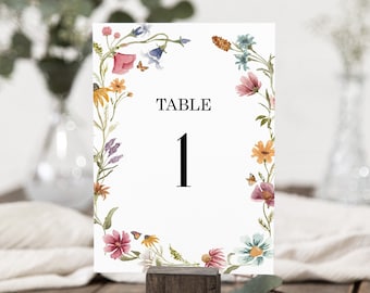 Editable Wildflower Table Number Card Template Floral Wedding Seating Card Printable Corjl 0123