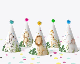 PRINTABLE Party Hats Jungle Birthday Party Safari Birthday Wild One Birthday Decor First Birthday Decorations  0127
