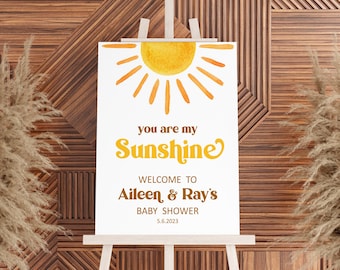 Custom Sun Baby Shower Welcome Sign Boho You Are My Sunshine Baby Shower Retro Sunshine Baby Shower Decor Printable Sign 0118
