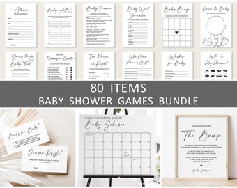 Editable Baby Shower Games Bundle Minimalist Gender Neutral Modern Baby Shower Games Printable Corjl 0122