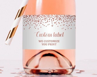 Mini Champagne Bottle Labels Rose Gold Mini Wine Labels Baby Shower / Bridal Shower/ Birthday Party Favors Sticker Digital File