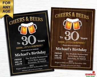 30th birthday invitation for him cheers and beers to 30 etsy