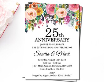 25th Anniversary Invitations Etsy