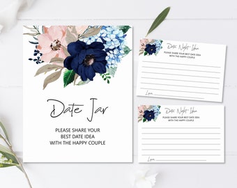 Navy Blush Date Night Idea Cards Wedding Date Ideas Printable Date Cards Date Idea Cards Bridal Shower Date Night Cards WP74-0