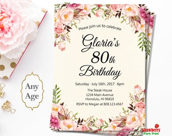 80th birthday invitations etsy