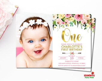 floral 1st birthday invitation girl first birthday etsy
