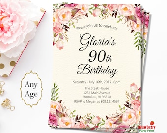 90th birthday invitations etsy