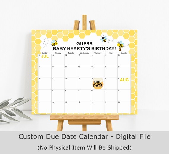 Bee Baby Due Date Calendar Game Mommy to Baby Game Guess Baby's Birthday Baby Prediction Game Personalized File C61 Strawberry Party Print | Catch My