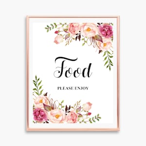 Printable Pink Floral Food Sign – Bridal Shower, Baby Shower, Wedding Table Decor Instant Download NOT Editable B54 C24