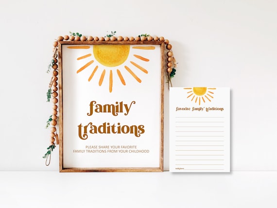 Family Traditions Sign and Cards, Here Comes The Sun Baby Shower Activity PDF Printable, Boho Sunshine Game Decor, Instant Download 0118