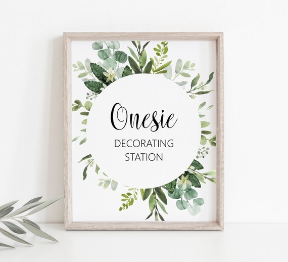 Greenery Baby Shower Onesie Decorating Station Sign Decorate A Onesie Sign Succulent Green Eucalyptus NOT Editable C91 Il_570xn