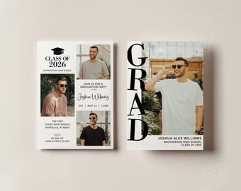 Bearbeitbare Abschlussanzeige Klasse von 2026 Bold Modern Graduation Photo Card Grad Einladung Vorlage Corjl 0143
