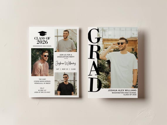 Editable Graduation Announcement Class of 2026 Bold Modern Graduation Photo Card Grad Invitation Template Corjl 0143
