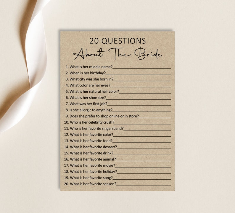 20 Questions About the Bride Who Know the Bride Best Bridal Etsy