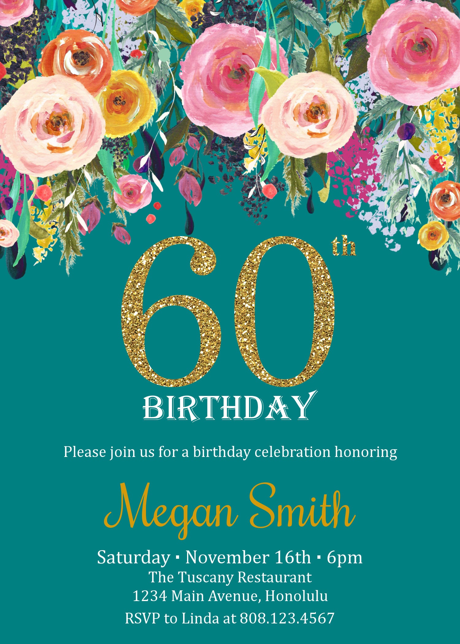 60th Birthday Invite for Women Surprise Birthday Invitation - Etsy
