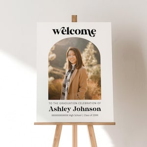 Editable Graduation Welcome Sign Photo Grad Party Sign Class of 2025 Printable Poster Modern Senior Graduation Decor Corjl Template 0143
