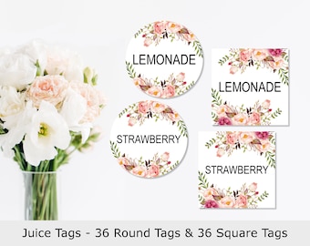 Mimosa Bar Juice Tags Boho Pink Floral Baby Shower Mom-osa Bar Juice Tags Champagne Bar Juice Labels Printable NOT Editable B54 C24