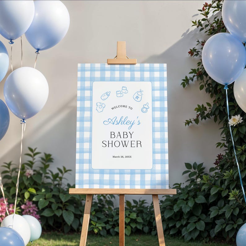 Editable Boy Baby Shower Games, Blue Gingham Baby Game Bundle Printable, Digital Download, Corjl 0159 image 18