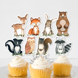 Woodland baby shower cupcake toppers cheap