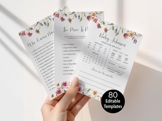 Editable Wildflower Baby Shower Games, Baby In Bloom Baby Shower Game Bundle, Digital Download, Corjl 0123