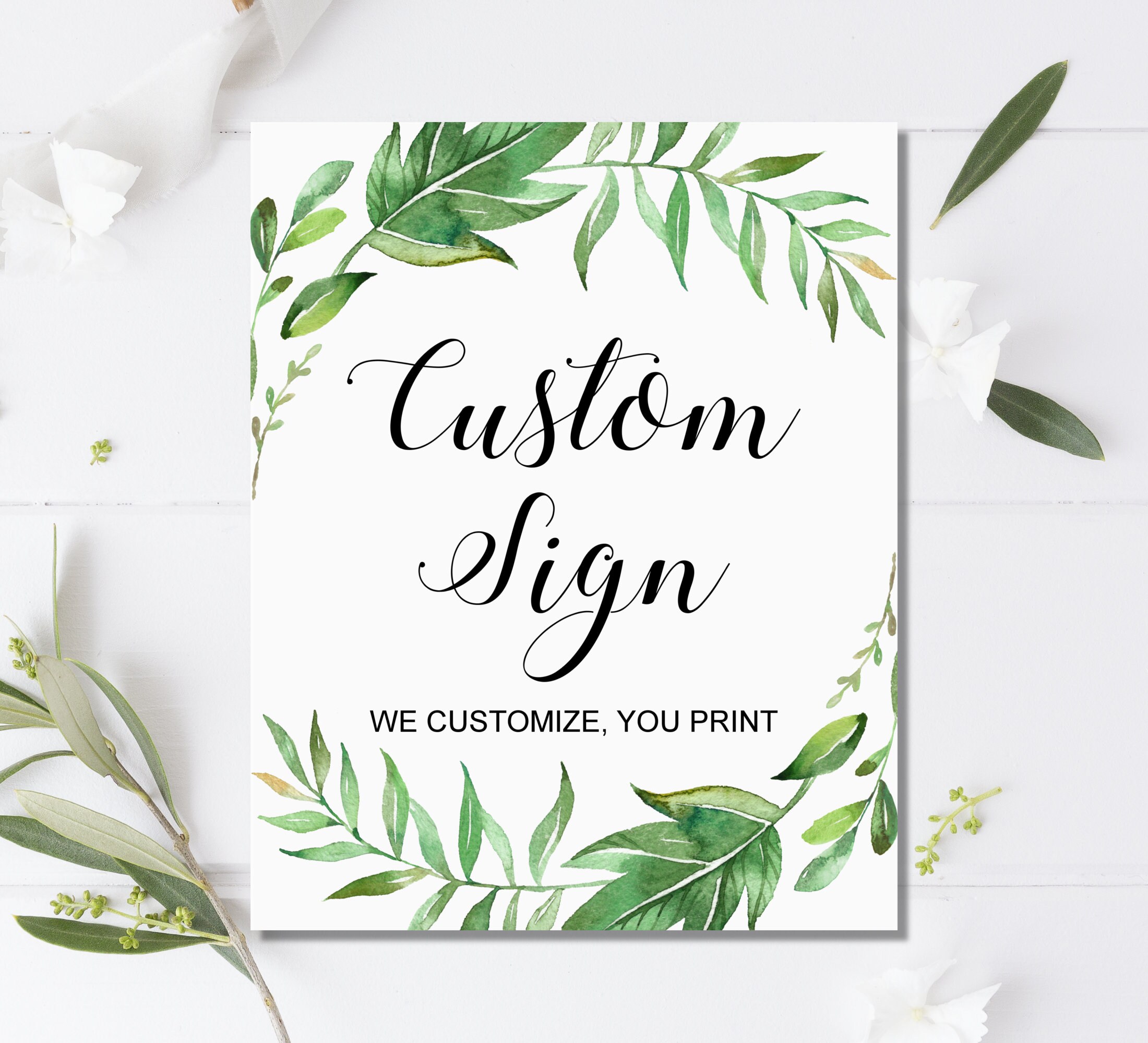 Greenery Sign Custom Table Sign Printable Greenery Bridal | Etsy