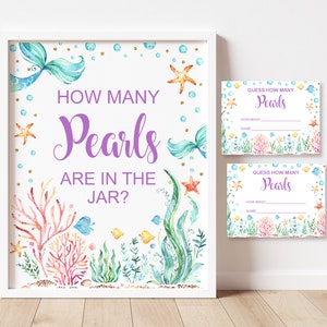 Guess How Many Pearls Game Mermaid Baby Shower Game Little Mermaid Under The Sea Baby Shower Game Printable NOT Editable A75 C71