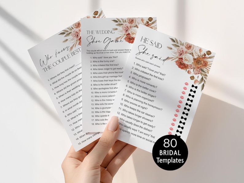 Editable Fall Bridal Shower Games Bundle Boho Bridal Shower Floral Bridal Games Pack Printable Corjl 0131 image 1