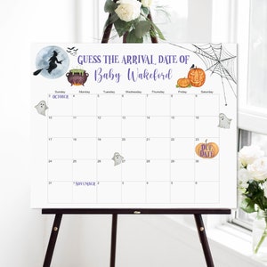 Halloween Baby Due Date Calendar Game Halloween Baby Shower Game Spooky Witch Baby Shower Guess Baby's Birthday Prediction Game C9 image 1