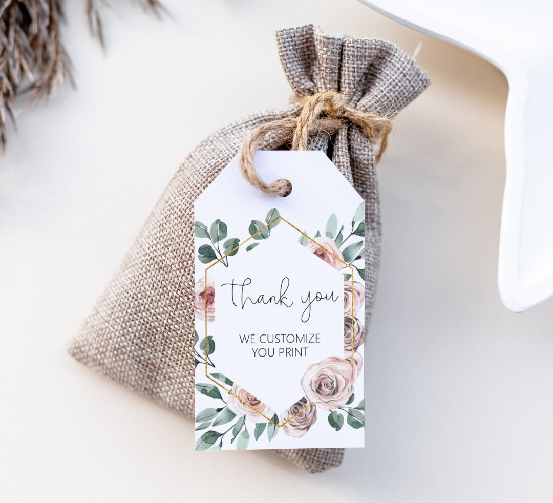 CUSTOM Floral Thank You Tags Dusty Pink Boho Wedding Bridal Shower Baby ...