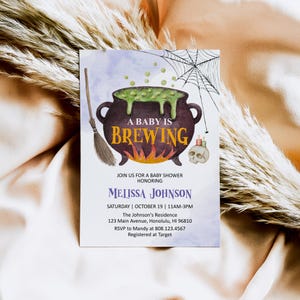 Editable Halloween Baby Shower Invitation Template A Baby Is Brewing Baby Shower Witch Baby Shower Invite Corjl 0126