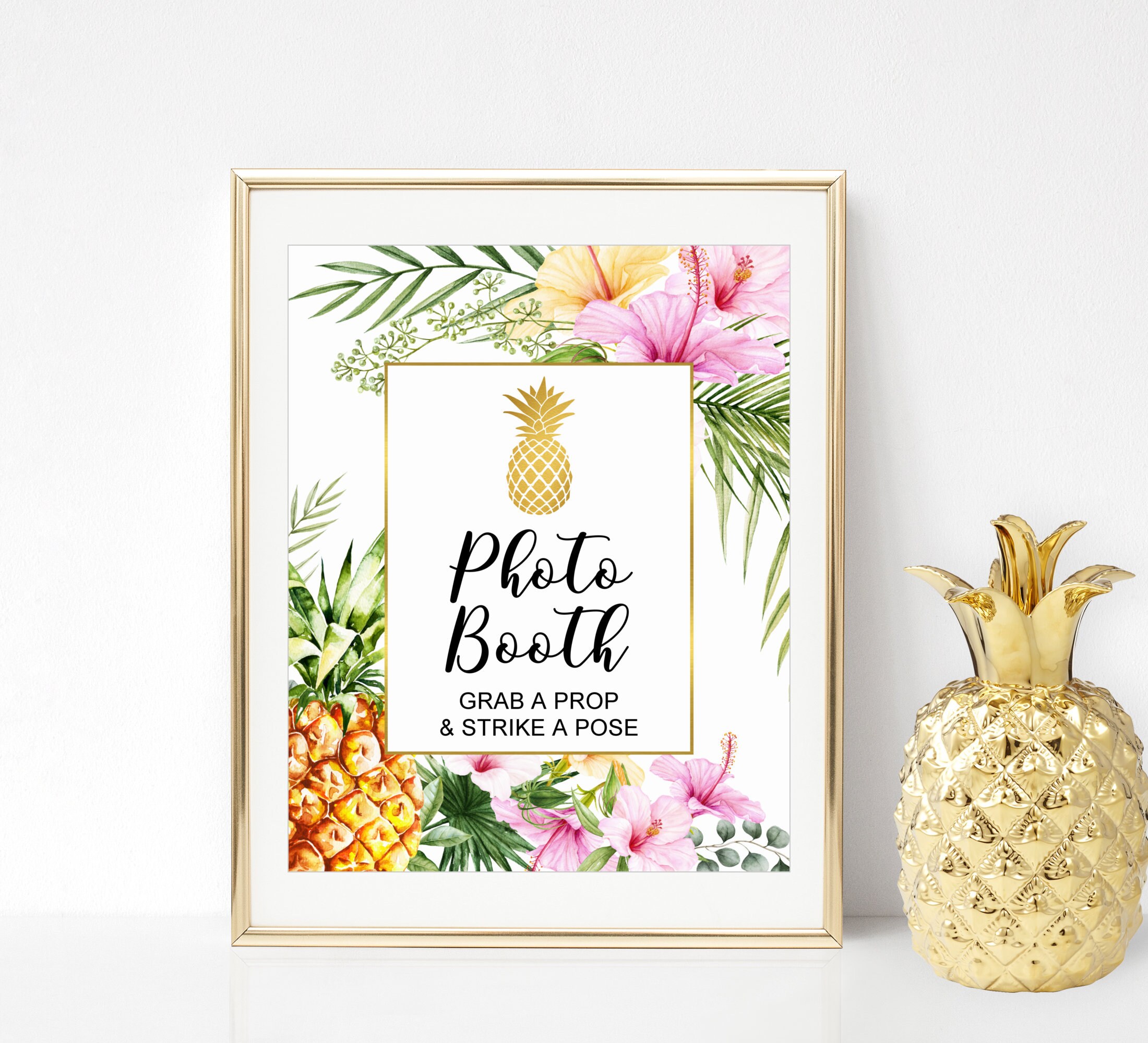 Photo Booth Sign Tropical Bridal Shower Decorations Grab a Prop Strike a Pose Hawaiian Luau Party NOT Editable A76 B74 C74