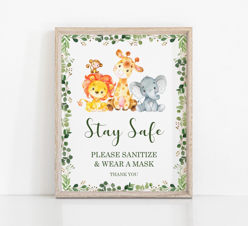 Wear A Mask Sign Printable Safari Jungle Baby Shower Birthday Etsy