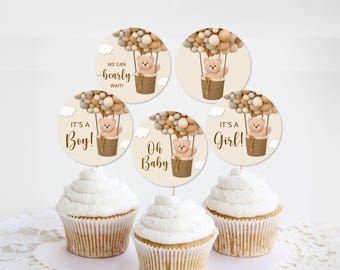 Teddy Bear Baby Shower Cupcake Toppers, We Can Bearly Wait Baby Shower Printable C14
