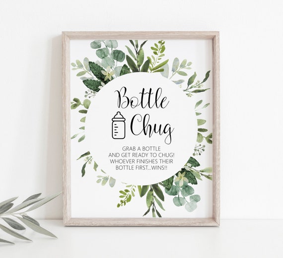 Bottle Chug Game Succulent Greenery Baby Shower Game Printable Green 