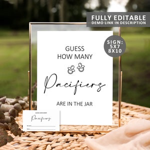 Editable Guess How Many Pacifiers Game Baby Shower Game Minimalist ...