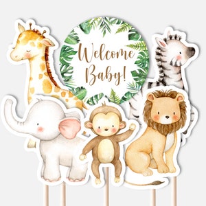 PRINTABLE Jungle Animals Centerpieces Jungle Baby Shower Welcome Baby Safari Diaper Cake Decorations Cake Topper NOT Editable 0127