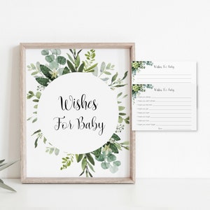 Wensen voor baby Afdrukbaar groen Babyshower activiteit wensen kaart en bord salie groen eucalyptus babyshower NIET bewerkbaar C91