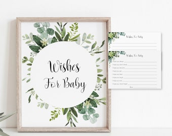Wishes for Baby Printable Greenery Baby Shower Activity Wishes Card and Sign Sage Green Eucalyptus Baby Shower NOT Editable C91