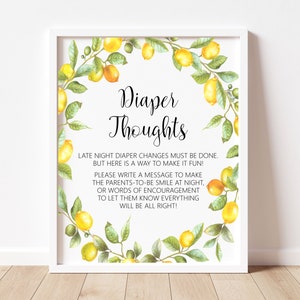 Late Night Diaper Thoughts Sign Lemon Baby Shower Citrus Lemon Theme Gender Neutral Baby Shower Sign Printable Game NOT Editable C5