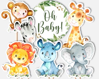 PRINTABLE Jungle Animals Centerpieces Jungle Baby Shower Oh Baby Safari Diaper Cake Decorations Cake Topper NOT Editable C76