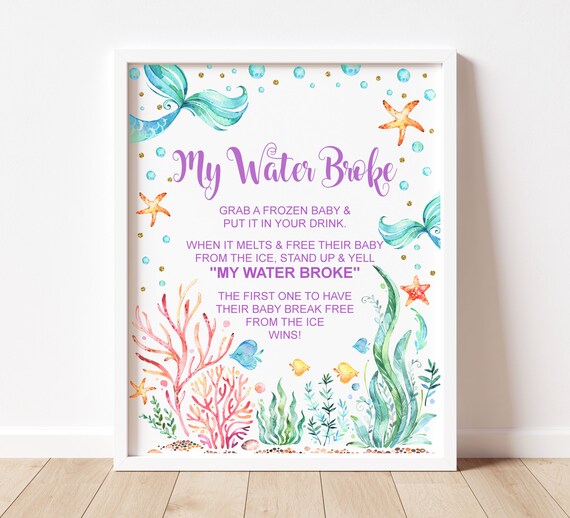 Mermaid My Water Broke Game Printable Under The Sea Mermaid Baby Shower Game Sign Instant Download C71 Il_570xn