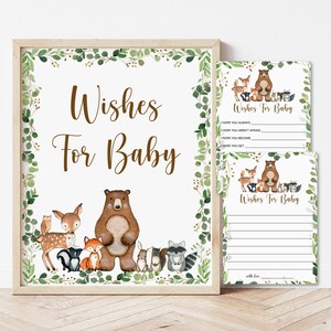 Wensen voor babykaarten Bosbabyshowerspel Babyshoweractiviteit Babywenskaarten Advies Afdrukbare bosdieren NIET bewerkbaar 0120